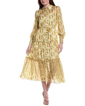 Julia Jordan Printed Baja Linen-Blend Midi Dress - Yellow