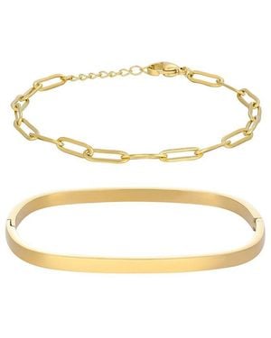 Adornia 18K Plated Stainless Steel Tarnish-Resistant Rectangular Cuff & Paper Clip Chain Set Bracelet - Metallic
