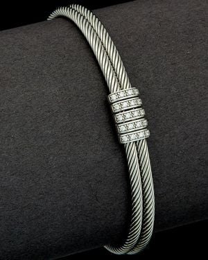 Italian Gold Over Silver 18k Over Silver 0.30 Ct. Tw. Diamond Cuff - Black