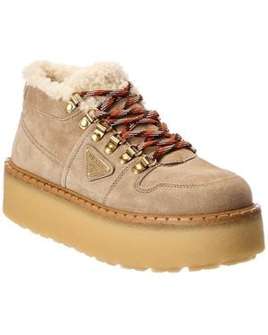 Prada Suede & Shearling Boot - Natural