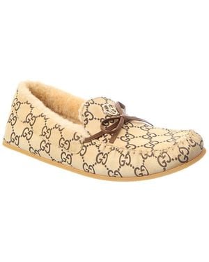 Gucci Gg Logo Prestige Suede Loafer - Natural
