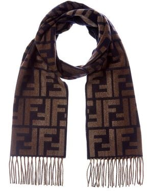Fendi Ff Logo Wool & Cashmere-Blend Scarf - Purple