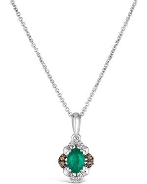 Le Vian Le Vian 14K 0.31 Ct. Tw. Diamond & Emerald Pendant Necklace - Metallic