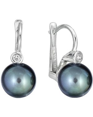 Belpearl Silver 9-8.5mm Freshwater Pearl Cz Earrings - Blue