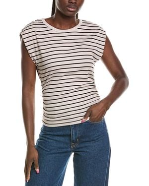 Michael Stars Joni Crewneck Power Shoulder Top - Blue