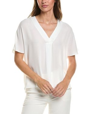Tahari Elie By Elie Tahari V-Neck Woven Top - White