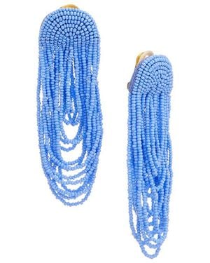 Oscar de la Renta Beaded Double Curtain Earrings - Blue
