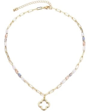 Adornia Mixed Bead & Chain Clover Outline Pendant Necklace - Natural