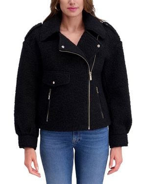 Kensie Boucle Wool Moto Jacket - Black