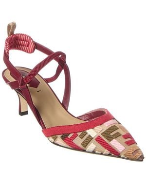 Fendi Ff Colibri Lite Medium Mesh & Leather Slingback Mule - Pink