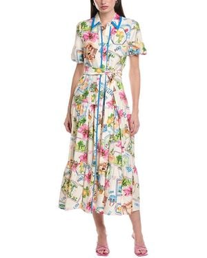 Maison Tara Printed Midori Short Sleeve Midi Dress - White