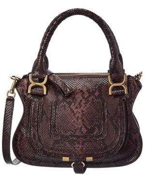 Chloé Marcie Small Snake-Embossed Leather Satchel - Brown