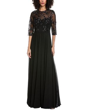 Rene Ruiz Illusion Sleeve Gown - Black