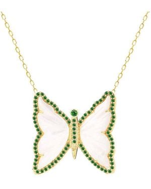 Gabi Rielle 14k Over Silver Pearl Cz Butterfly Necklace - Metallic