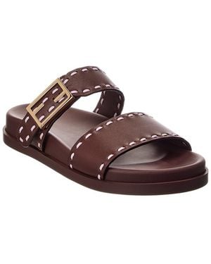 Fendi Logo Leather Sandal - Brown