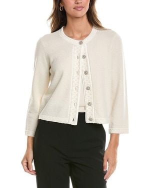 St. John 3/4-Sleeve Crew Wool-Blend Cardigan - White