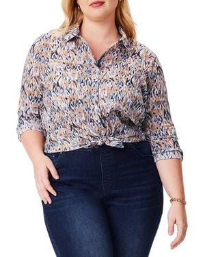NIC+ZOE Plus Up Beat Ikat Crinkle Shirt - Blue