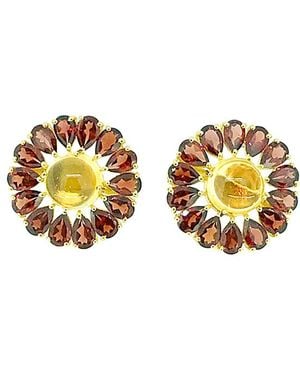 Arthur Marder Fine Jewelry 18k Gold Over Silver Gemstone Flower Studs - Metallic