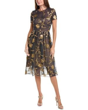Oscar de la Renta Floral Silhouette Silk-Blend Midi Dress - Blue