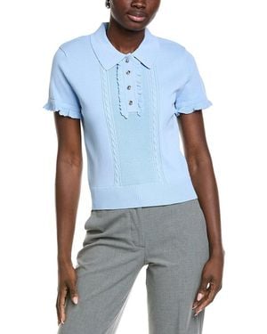 English Factory Ruffle Placket Knitted Top - Blue