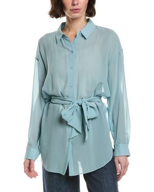 Eileen Fisher Classic Collar Silk Shirt - Blue