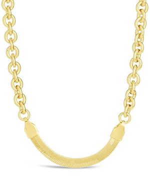 Sterling Forever 14K Plated Chunky Rolo & Herringbone Chain Necklace - Metallic