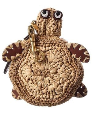 Anya Hindmarch Turtle Raffia & Leather Earphone Pouch - Metallic