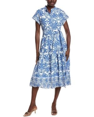Gracia Floral Print Short Sleeve Midi Dress - Blue