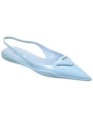 Prada Logo Leather Pointy-Toe Slingback Flat - Blue