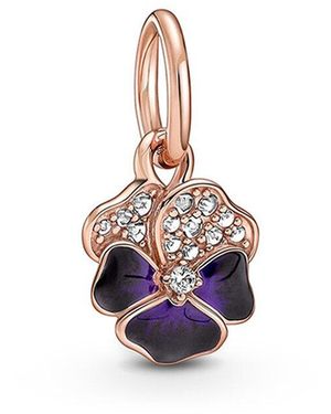 PANDORA Moments 14k Rose Gold Plated Cz Pansy Dangle Charm - White