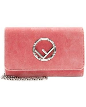 Fendi Velvet Kan I F Wallet On Chain (Authentic Pre-Loved) - Pink