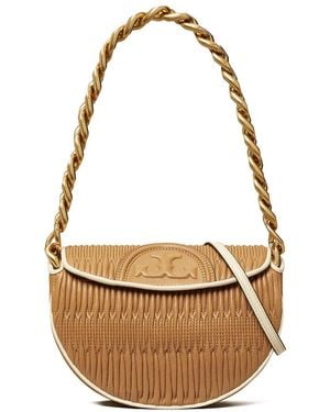 Tory Burch Fleming Soft Pleated Mini Leather Crescent Bag - Metallic