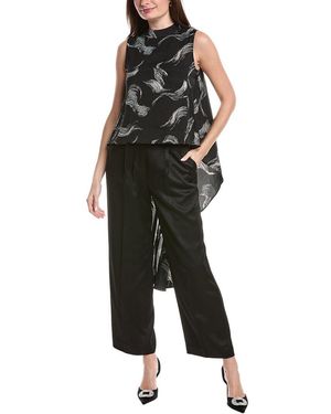 Gracia High-Low Sleeveless Printed Shirt - Black