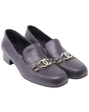 CHANEL Leather Cc Chain Loafer (Authentic Pre-Loved) - Blue