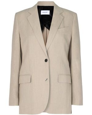 Ferragamo Single Breasted Linen-Blend Blazer - Natural
