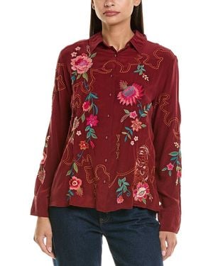 Johnny Was Button-Down Silk Shirt - Red