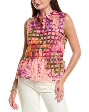 Nicole Miller Organza Check Blouse - Red