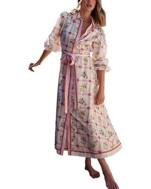 AMINA GLAM Linen-Blend Maxi Dress - Pink