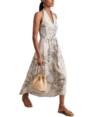 Reiss Carla Palm Printed Linen Dress - White