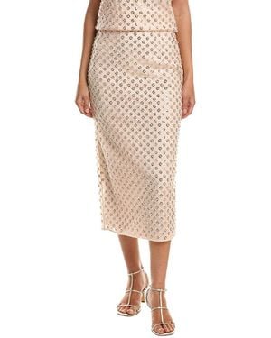 MILLY Rosemary Sequin Embroidered Netting Midi Skirt - Natural