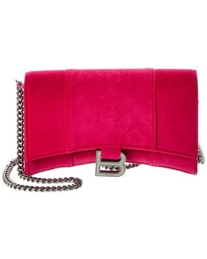 Balenciaga Hourglass Velvet Wallet On Chain - Pink