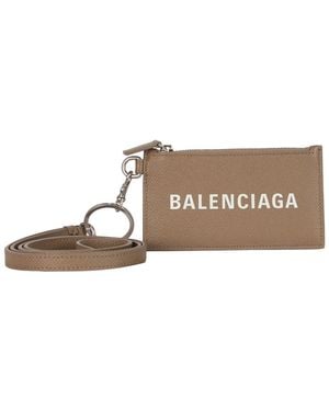 Balenciaga Leather Cash Coin & Card Case With Strap - Gray