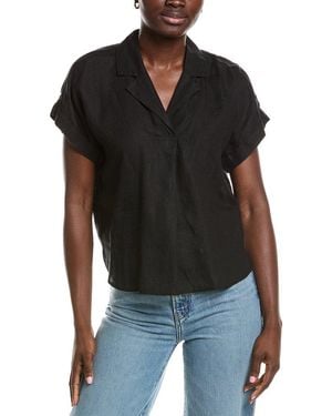 Eileen Fisher Notch Collar Linen Top - Black
