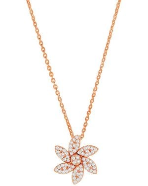 Suzy Levian 14k Rose Gold 0.14 Ct. Tw. Diamond Curved Flower Necklace - Metallic