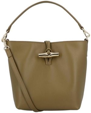 Longchamp Le Roseau Leather Bucket Bag - Green
