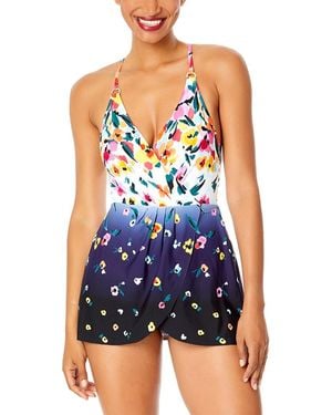 Anne Cole Surplice Maillot Swimdress - Blue