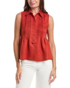 Max Studio Front Pleat Peplum Shirt - Red