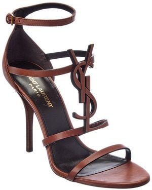 Saint Laurent Cassandra Strappy Leather Logo Sandals - Brown