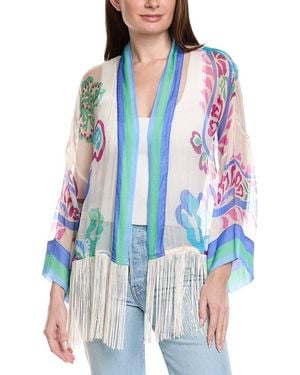 Johnny Was Sunset Silk Fringe Kimono - Blue