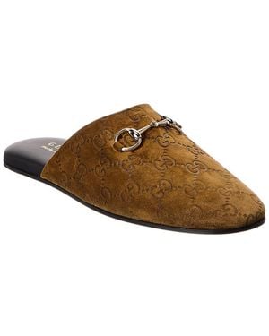 Gucci Horsebit Gg Suede Mule - Brown